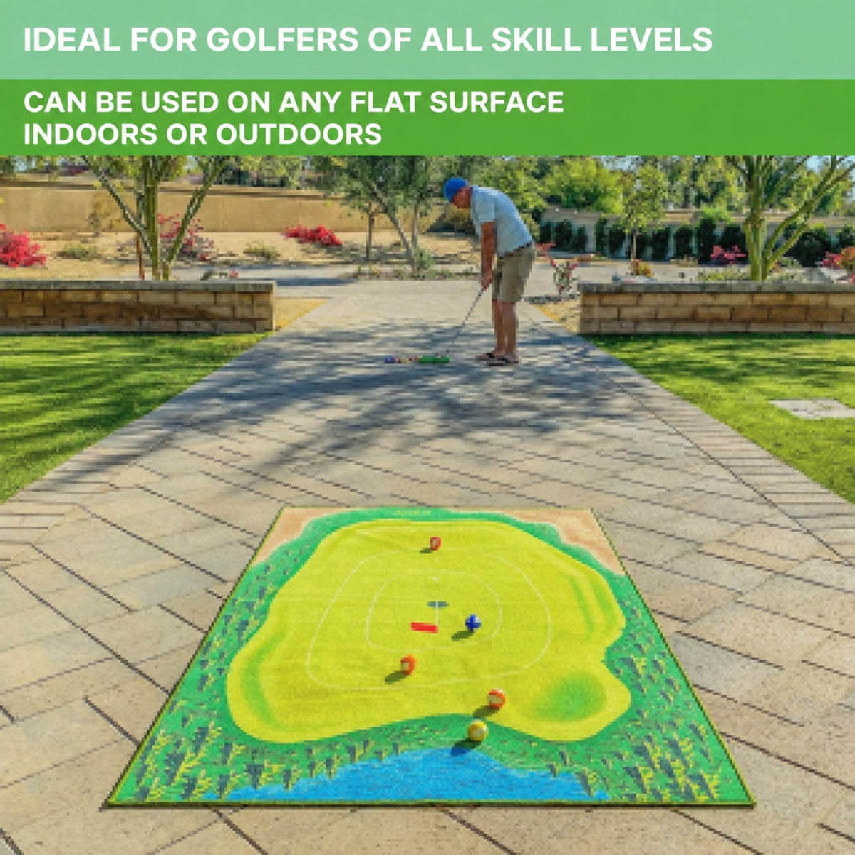 Indoor Golf Mat Game with Obstacles and Scoring Zones