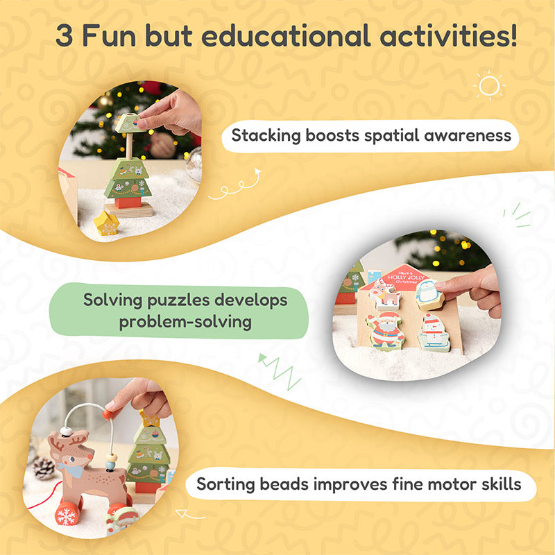Wooden Christmas Toy Set with Tree, Reindeer & Figurines