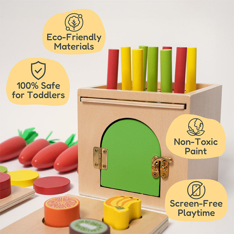 Wooden Sorting Toy, 6-in-1 Activity Box with Shapes