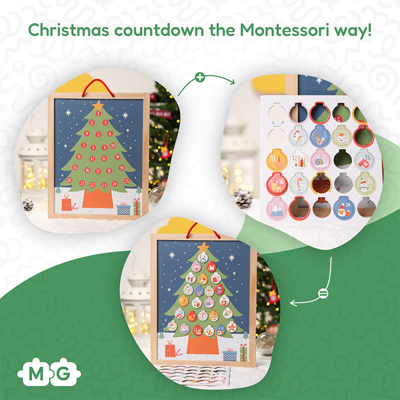Wooden Advent Calendar with Ornament Countdown Display