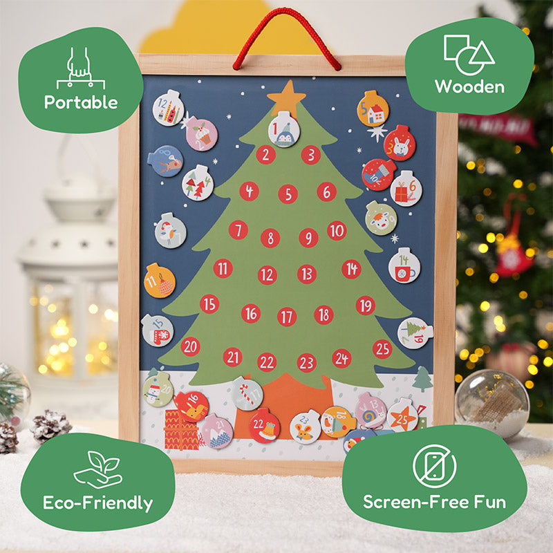 Wooden Advent Calendar with Ornament Countdown Display