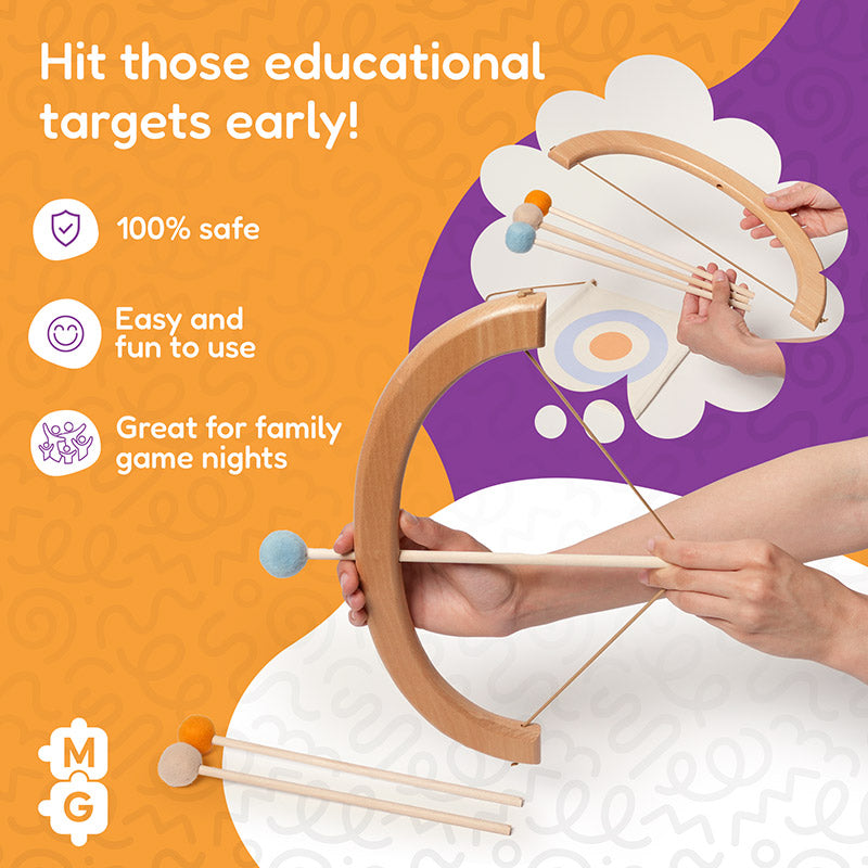 Wooden Bow and Arrow Toy with Soft-Tip Arrows and Target