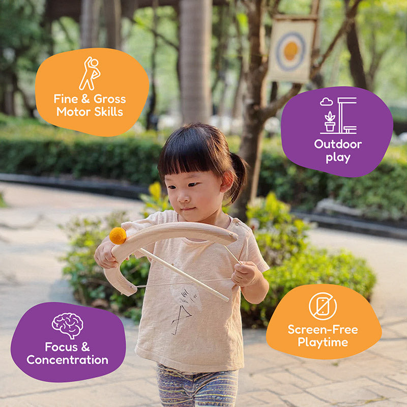 Wooden Bow and Arrow Toy with Soft-Tip Arrows and Target