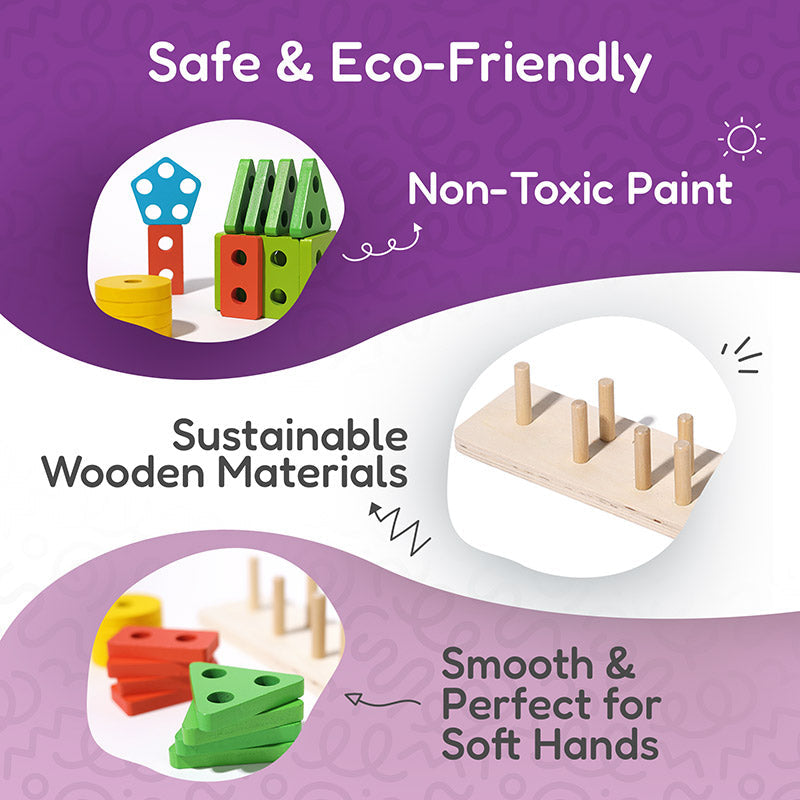 Shape Sorting Toy with 20 Colorful Wooden Pieces