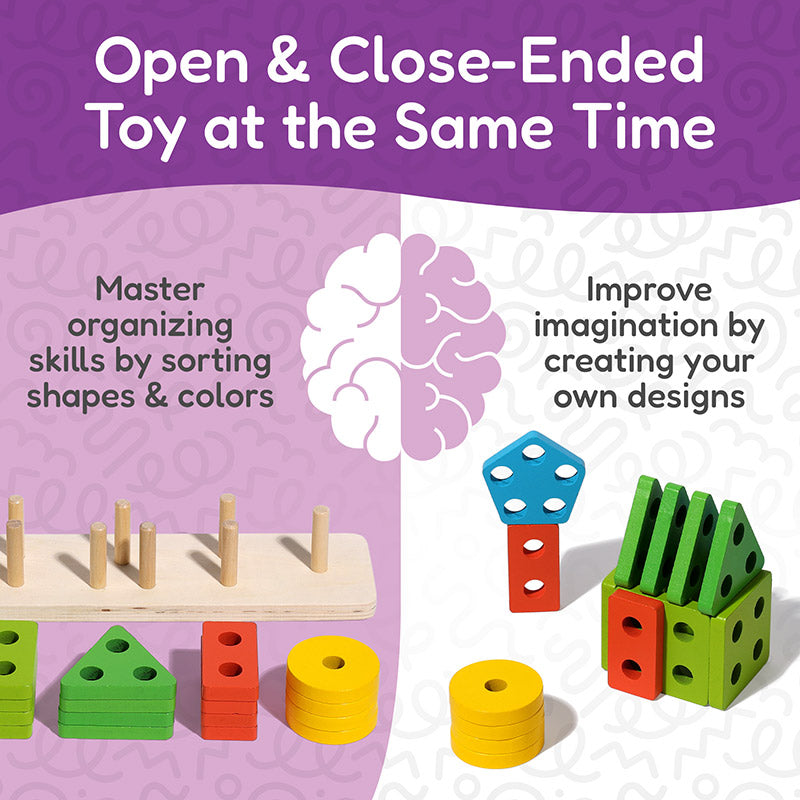 Shape Sorting Toy with 20 Colorful Wooden Pieces