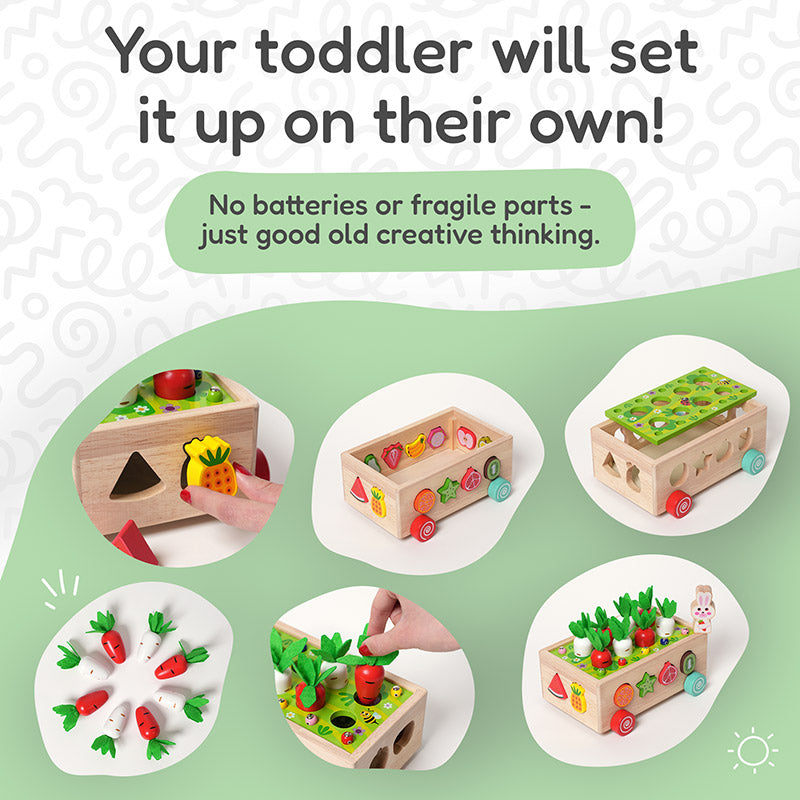 Wooden Shape Sorter Cart with Magnetic Worms and Vegetables