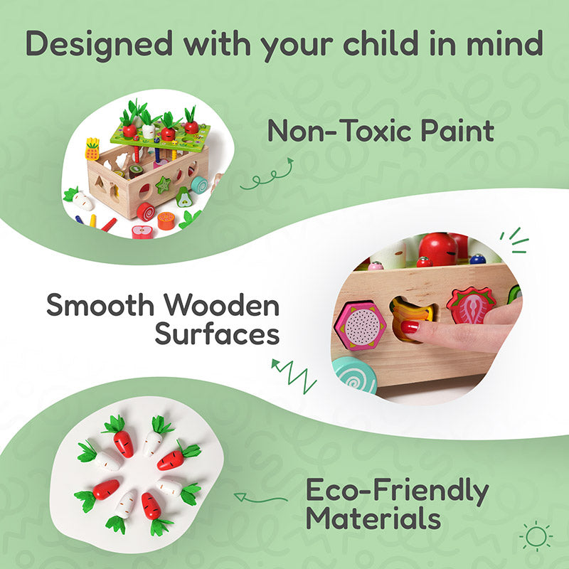 Wooden Shape Sorter Cart with Magnetic Worms and Vegetables