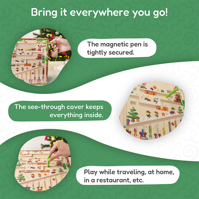 Christmas Magnetic Maze Board with Numbered Bead Paths
