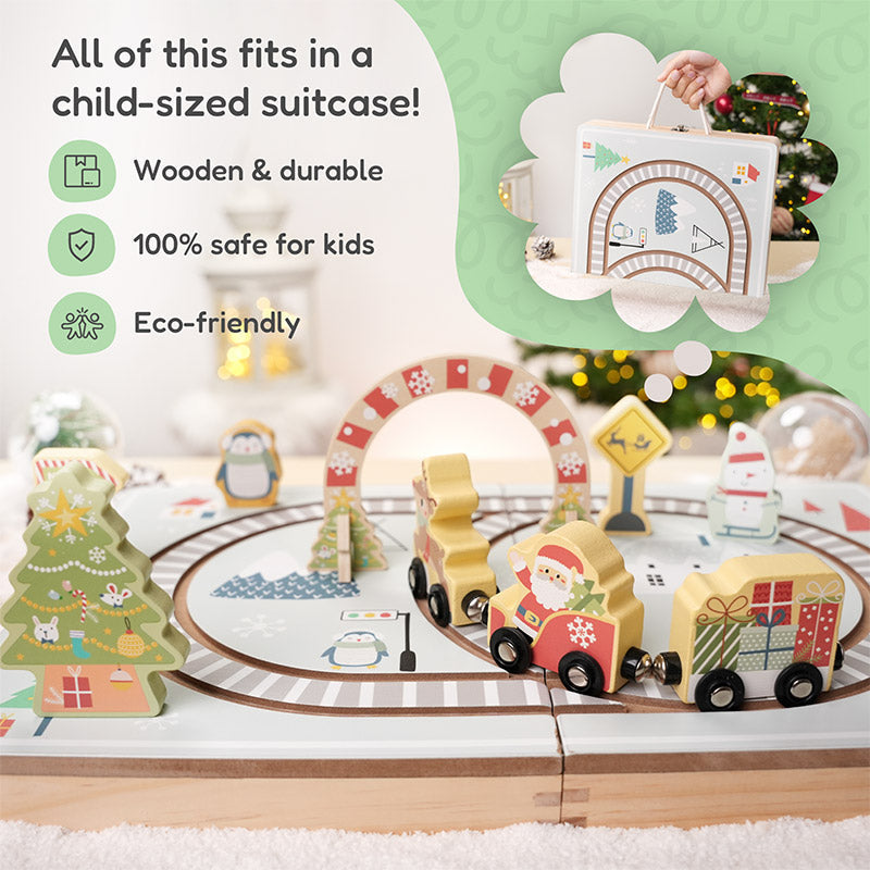Christmas Wooden Railway Set with Foldable Board and Train