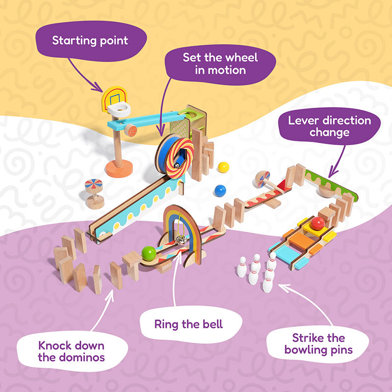 Domino Run Toy with 57 Colorful Wooden Pieces