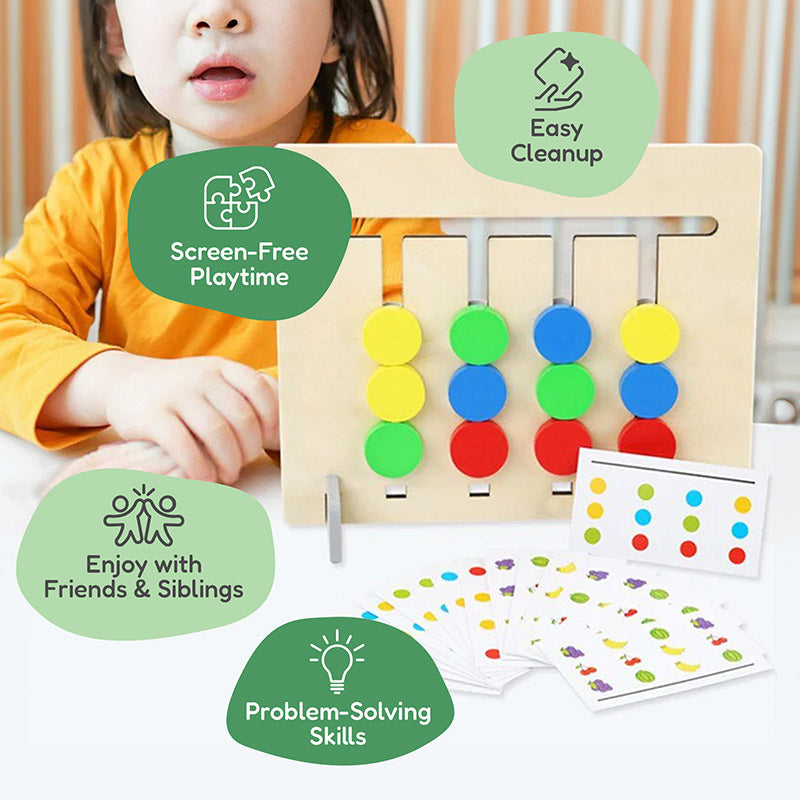 Logic Puzzle Toy with Double-Sided Wooden Board and 18 Challenge Cards