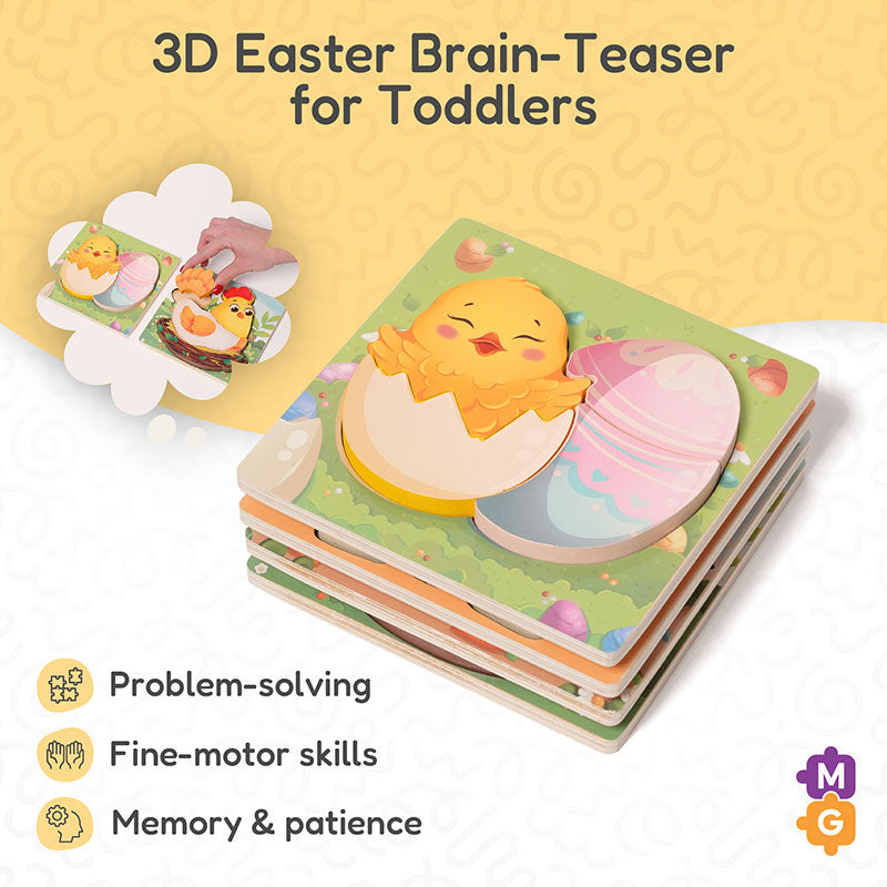 Wooden Puzzle Set, 4 Easter-Themed 3D Puzzles for Toddlers