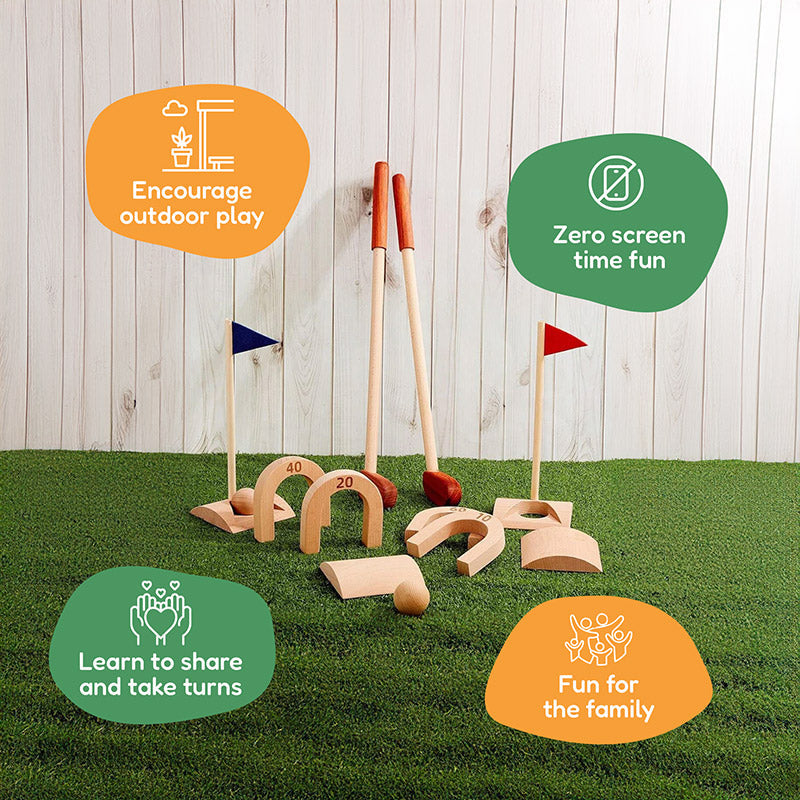Wooden Croquet Set for Kids with 6 Scoring Arches