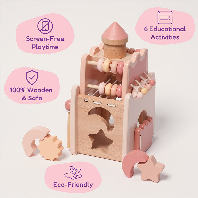 Wooden Castle Activity Toy with Xylophone and Shape Sorter
