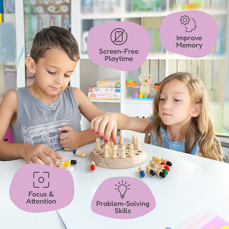 Wooden Memory Game with Colored Pegs and Dice