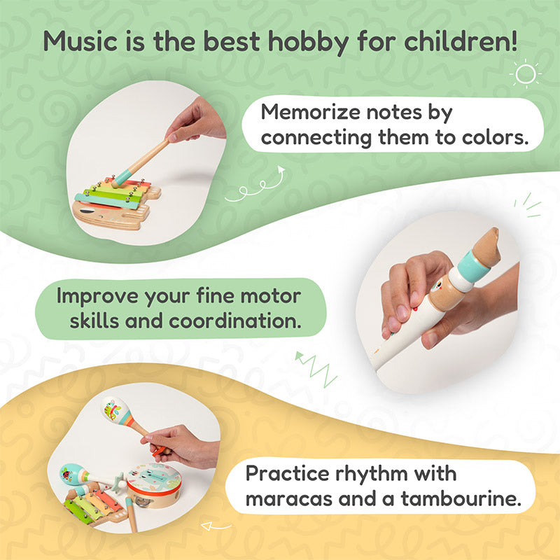 Wooden Music Set, 5 Instruments with Storage Tray