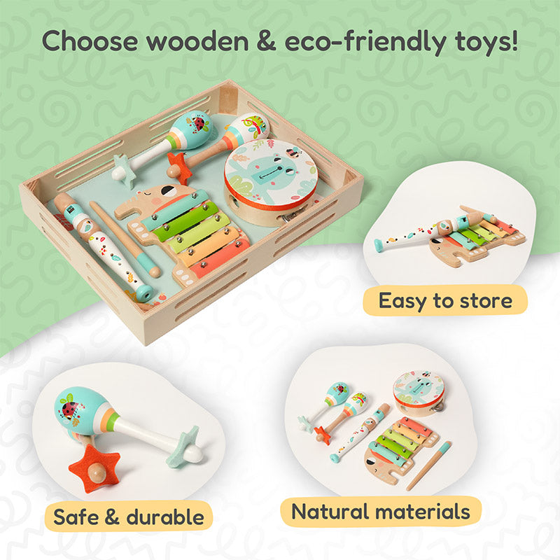 Wooden Music Set, 5 Instruments with Storage Tray