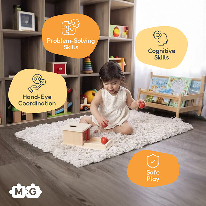 Object Permanence Box with Wooden Ball and Tray