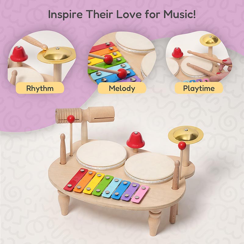 Wooden Percussion Set with Xylophone and Drums