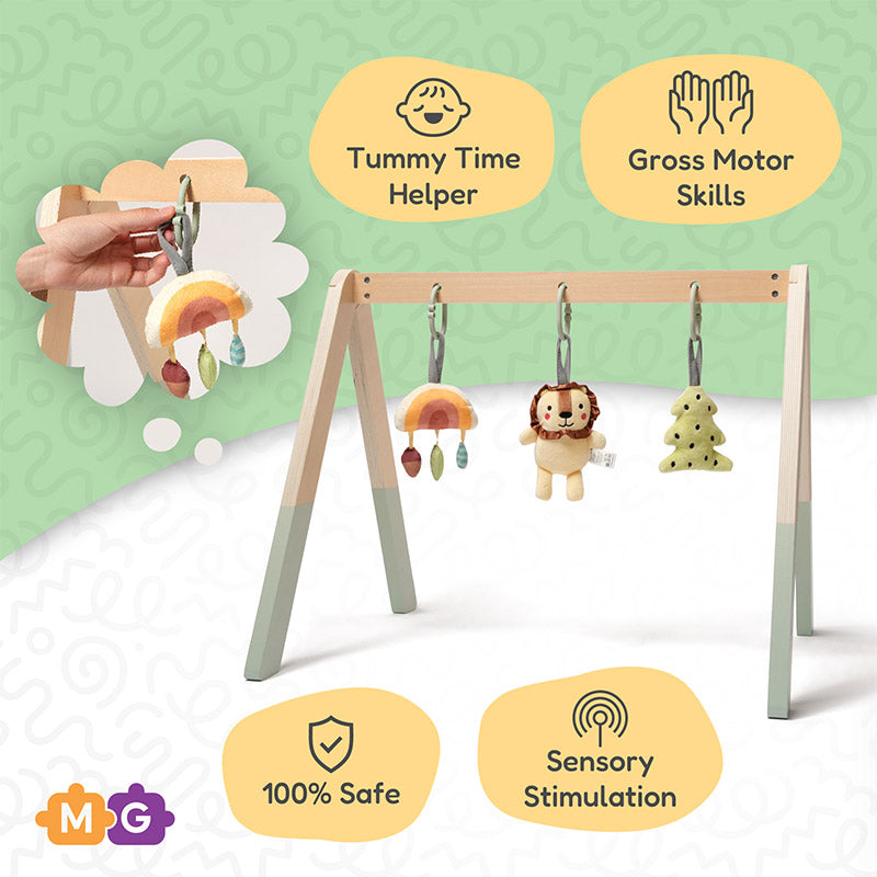 Baby Play Gym with Wooden Arch and Hanging Toys