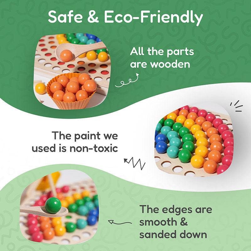 Rainbow Sorting Toy with Wooden Beads and Tweezers