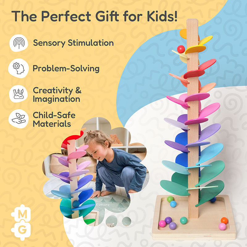 Marble Run Toy, Rainbow Tree with 30 Colorful Leaves