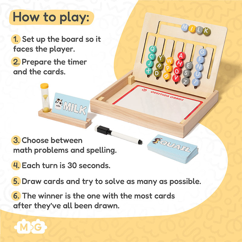 Math Learning Game with Abacus Maze and Spelling Cards