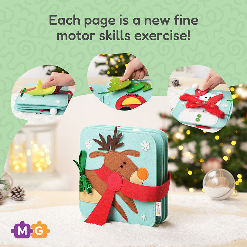 Felt Quiet Book with Reindeer Theme and Interactive Pages