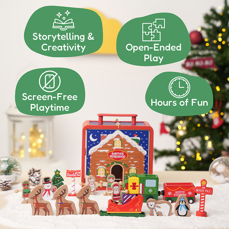 Wooden Christmas Dollhouse with Figurines