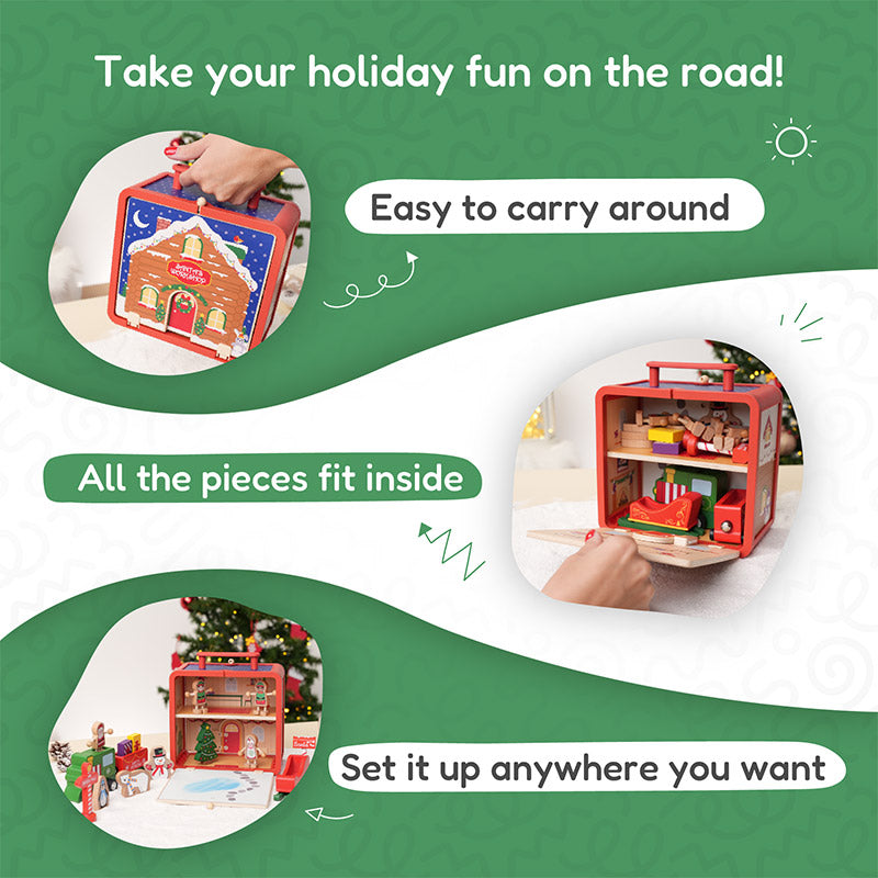 Christmas Dollhouse Toy, Foldable Santa's Workshop with Figurines