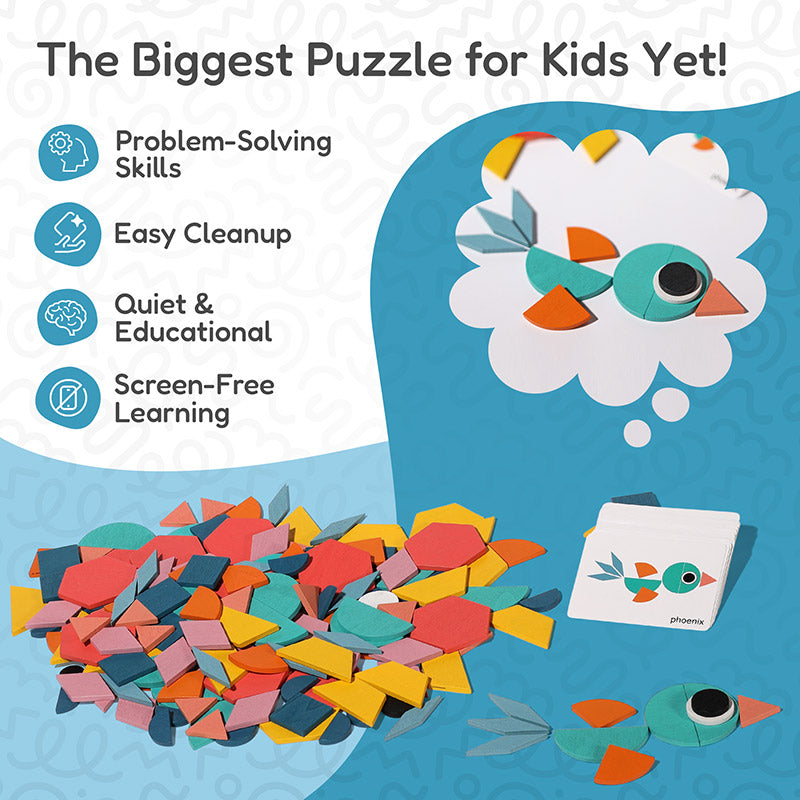 Geometric Pattern Puzzle with 180 Wooden Pieces and Cards