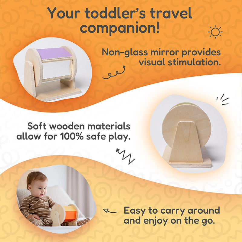 Spinning Drum Toy with Wooden Stand and Colorful Panels