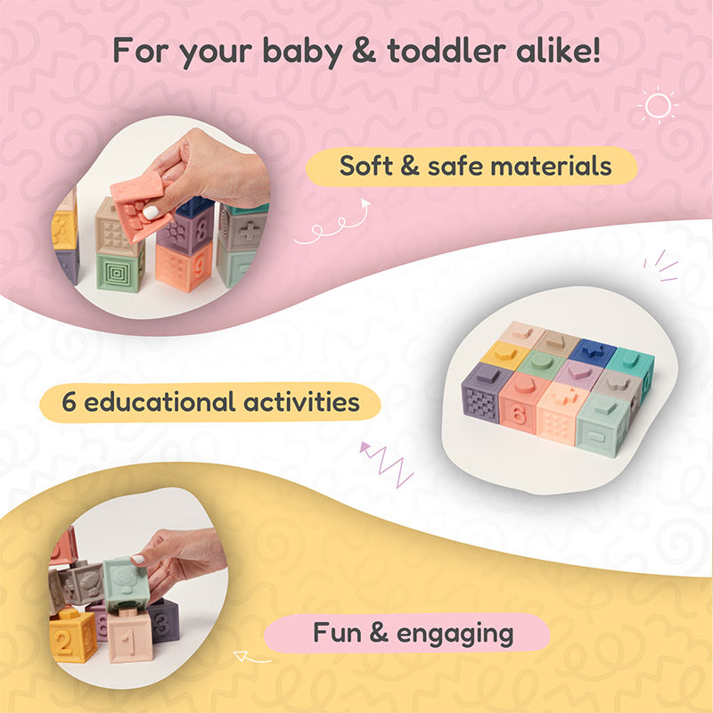 Soft Baby Blocks, 12-Piece Silicone Sensory Set
