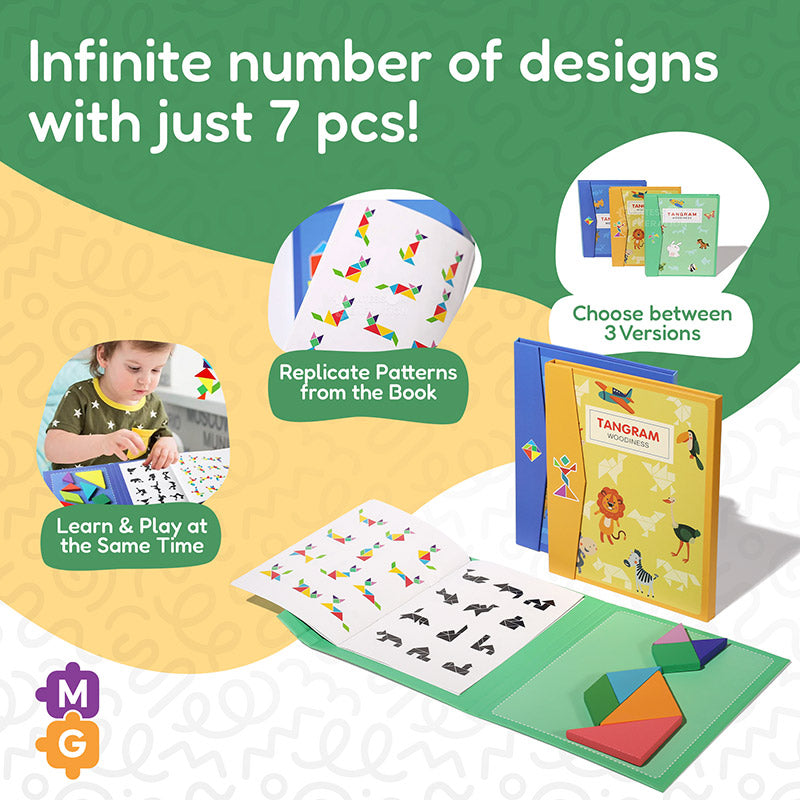 Tangram Puzzle Book with Magnetic Wooden Pieces for Kids