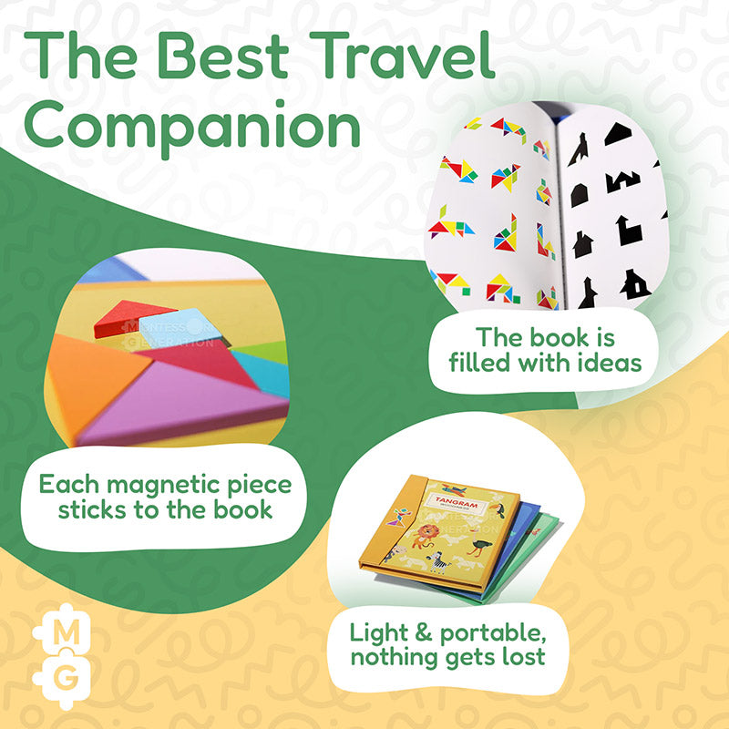 Tangram Puzzle Book with Magnetic Wooden Pieces for Kids