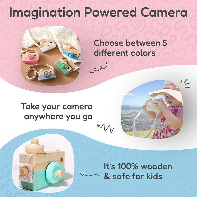 Wooden Toy Camera with Strap, Pretend Play Photography
