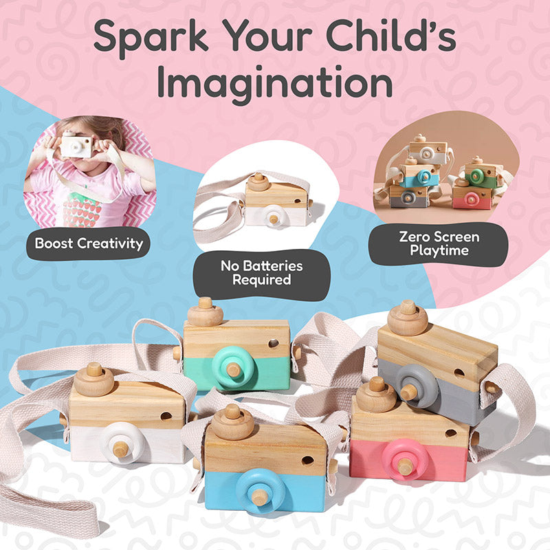 Wooden Toy Camera with Strap, Pretend Play Photography