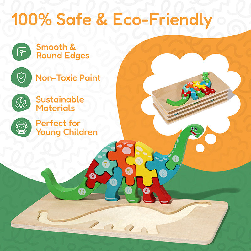 Wooden Animal Puzzles with Numbered Pieces, 4-Pack Set