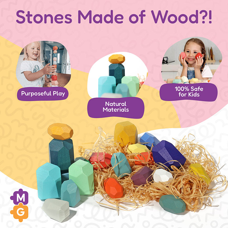 Wooden Stacking Stones - 21 Faceted Balancing Blocks
