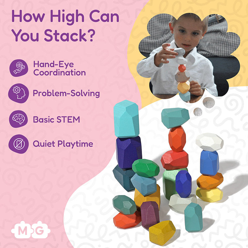 Wooden Stacking Stones - 21 Faceted Balancing Blocks