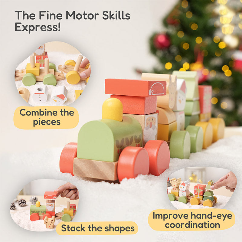 Wooden Christmas Train with Stacking Blocks and Festive Characters