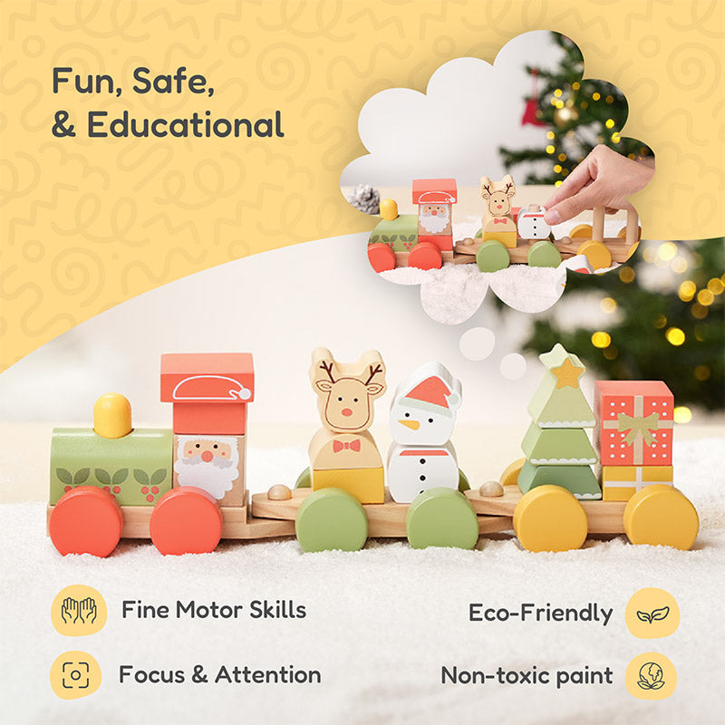Wooden Christmas Train with Stacking Blocks and Festive Characters
