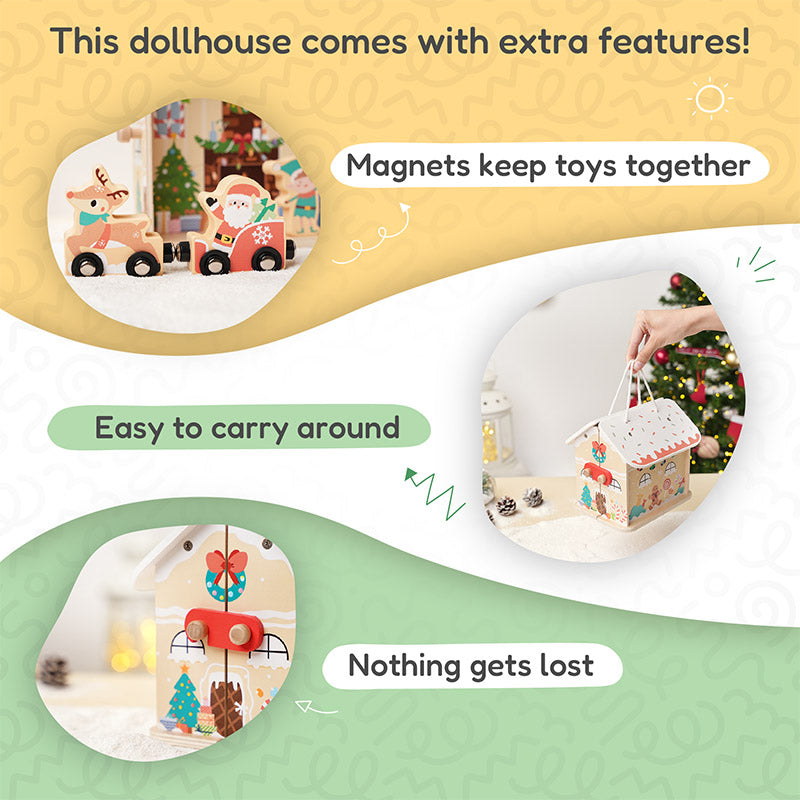 Wooden Christmas Dollhouse with Figurines
