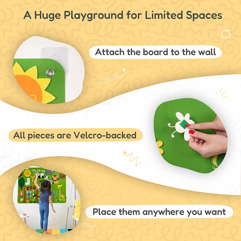 Felt Board for Kids, Wall-Mounted Zoo or Space Scene