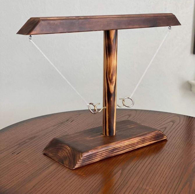 Hook and Ring Toss Game with Wooden Base and Ladder