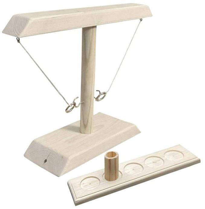 Hook and Ring Toss Game with Wooden Base and Ladder