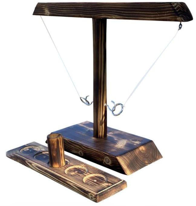 Hook and Ring Toss Game with Wooden Base and Ladder