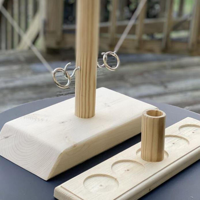 Hook and Ring Toss Game with Wooden Base and Ladder