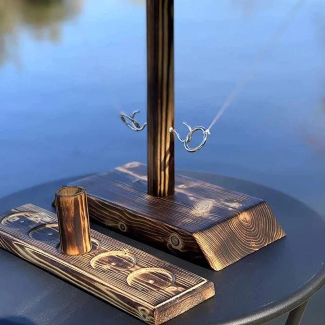 Hook and Ring Toss Game with Wooden Base and Ladder