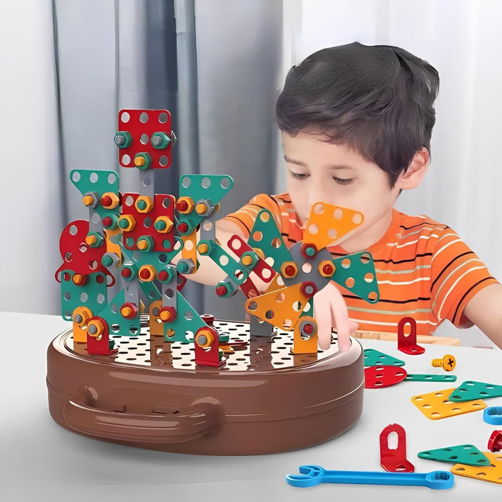 Drill Construction Toy Set with Electric Screwdriver and Mosaic Puzzle